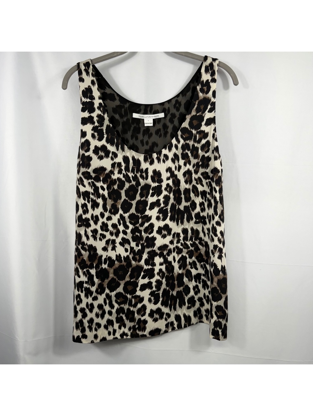 Diane von Furstenberg DVF Women’s Large Leopard Print Silk Tank Top